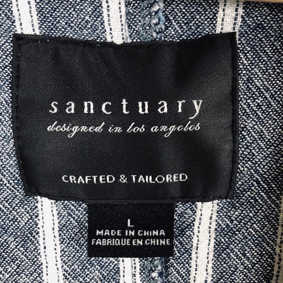 Sanctuary Blazer Jacket Blue White Stripe Linen Blend High Low Pockets Sz Large - Picture 6 of 15